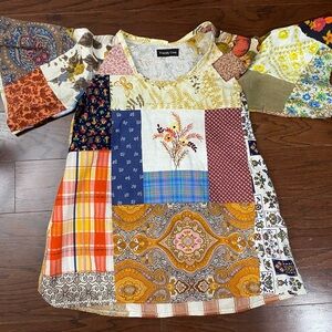 Vintage Handmade Patchwork Top Mixed Puff Sleeve Womens Small Friendly Crow